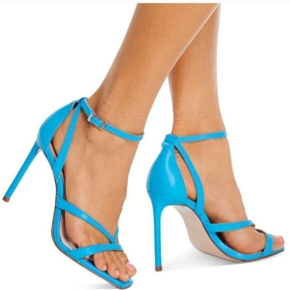 Aqua Luanda Blue Strappy Heel Sandals Square Toe - Picture 1 of 12